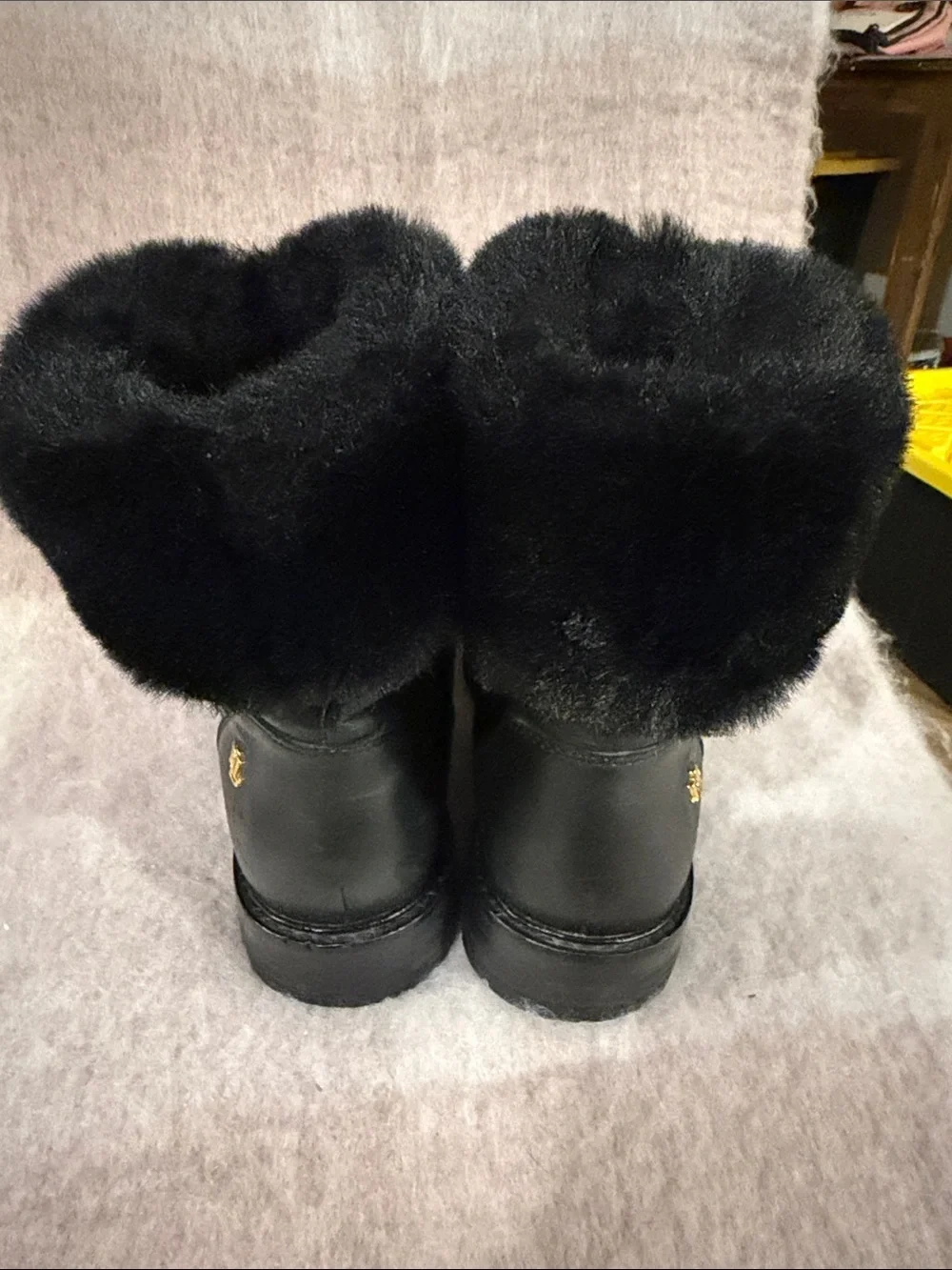 Lauren Ralph Lauren Black Faux-Fur Cuff Zip Winter Ankle Boots